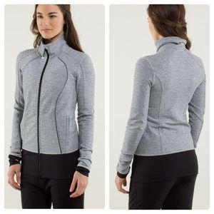 Lululemon Nice Asana Jacket Herringbone Black Full Zip Lightweight Unlined SZ 8